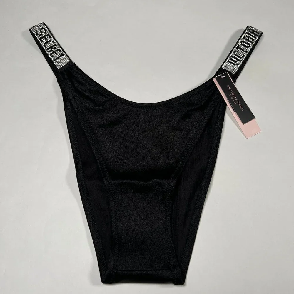 Victoria Secret 34A S Bombshell Push Up Top Bikini Set Shine Strap LOGO Black